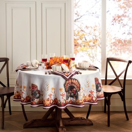 Elrene Home Fashions Autumn Heritage Turkey Engineered Tablecloth, 60"x84" Oval