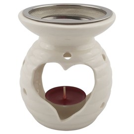 Ceramic Heart Incense Burner - With Stainless Steel Strainer & Metal Disc, Height 10 cm - For Incense & Herbs | Incense Burner