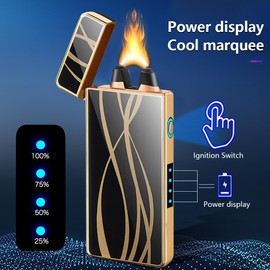 YOZWOO - Encendedor eléctrico recargable USB a prueba de viento, encendedor de plasma de alta potencia con visualización LED, encendedor de arco dual para exteriores (línea de flujo)