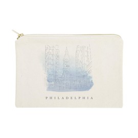 The Cotton & Canvas Co. Philadelphia Cityscape, Skyline, Souvenir Cosmetic Bag and Travel Make Up Pouch
