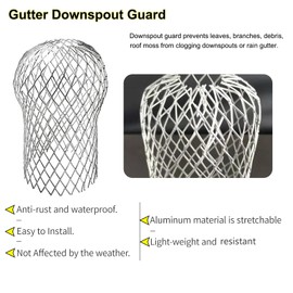 6 Pack Downspout Guard Filter, Gutter Downspout Guard Gutter Guard Strainer Mesh Aluminum Expandable Gutter Screen, Gutter Protector from Leaves Debris Clogging