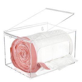 Aphbrada Extra Large Trash Bag Dispenser Roll Holder with Lid, Acrylic Garbage Bag Dispenser Under Sink Organizer - Wall Mount Trash Bag Holder Dispenser Fit Costco Trash Bag Size, Clear