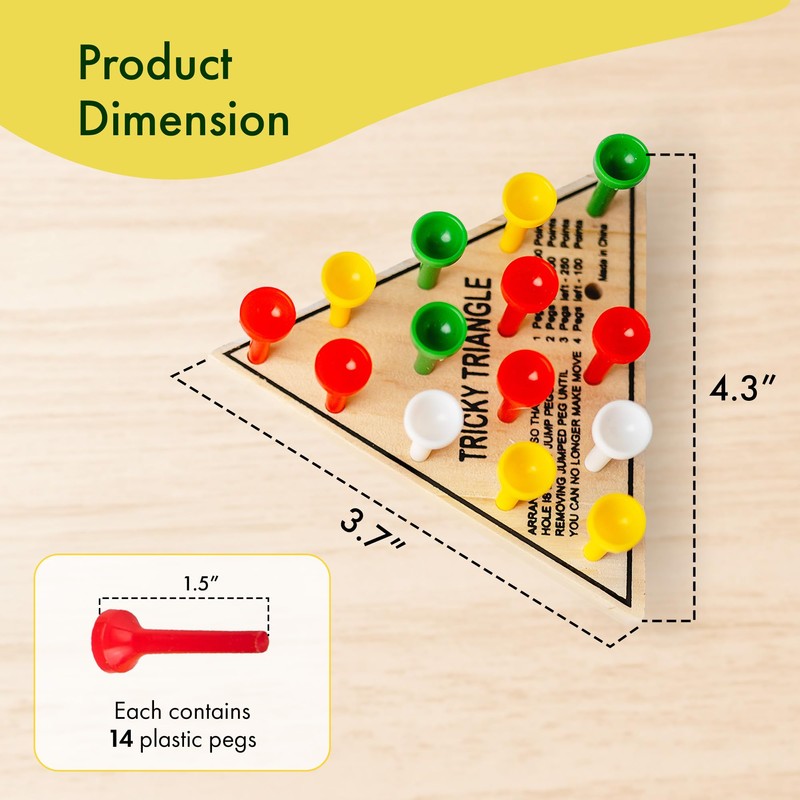 3 Pack - Wooden Triangle Peg Board Game - Retro