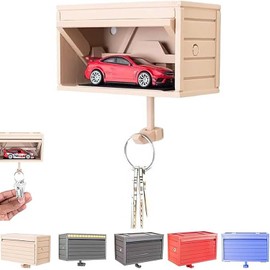 Car Garage Key Holder with Opening Door, Key Holder for Wall, 3D Key Organizer Wall Mount, Easy Installation Key Organizer Wall Mount for Cars Enthusiast for Entryway, Hallway, FrontDoor (Beige)