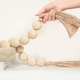 RUIRUICO Extra Large Wood Bead Garland with 1.6" Diameter Wood Beads, Wooden Beads Garland with Tassels, Decorative Beads Home Decor, Farmhouse Beads Decor (Nature Beige, 41 Inches)