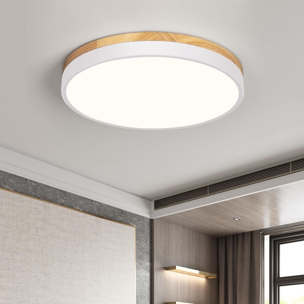 Qamra Qamra LED Deckenlampe, Deckenleuchte Holz 30cm, Wei? Lampe fr