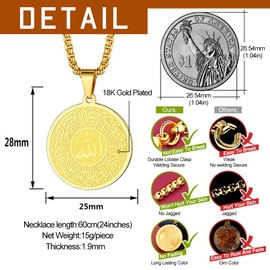 LUTAKU Muslim Allah Necklace Stainless Steel Arabic Necklace Islam Quran Pendant Chain Shahada Islamic Gifts for Women Men Ramadan Eid Accessories (001G)