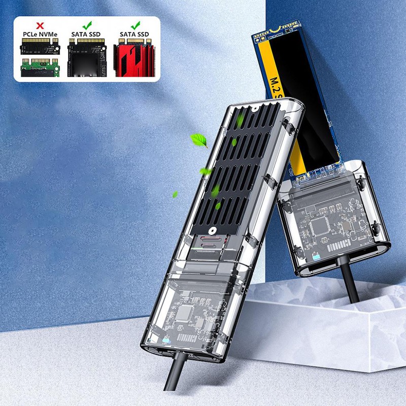 Transparent TYPEC Gen1 SSD Enclosure M.2 NGFF State Hard Drive