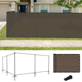 Coarbor Iron Poles Privacy Fence 6'H x 12'W Metal Fence Covering Privacy Fence Screen with Zipties and Base Anchor for Outside Garden Backyard Dog Kennel Chicken Pool, Brown