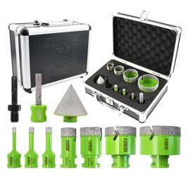 FACHLICH Diamond Core Drill Bits Set - 10pcs Tile Hole Saw Kit 6/8/10/25/35/50/65mm with 2" Diamond Beveling Chamfer Bits for Porcelain Ceramic Tile Granite Marble