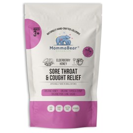 MommaBear Organic All-Natural Sore Throat Relief and Cough Drop Lollipops for Kids | Throat Soothing Lollipop Suckers with Honey & Elderberry Powder Flavor Pops for Toddlers 3+ | 5 Count Pack