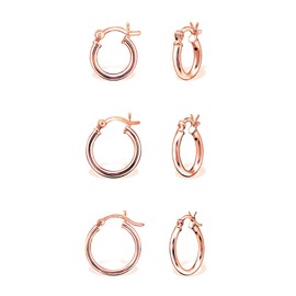 Red Women's Creole Earrings 925 Sterling Silver and Rose Gold Plated Set Pairs 3 – Thickness 1.5 mm – Diameter: 14, 16, 18 mm