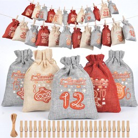 24Pcs Burlap Advent Calendar Christmas Advent Calendar Drawstring Burlap Bags For Families Children Parents Christmas Enthusiasts DIY Crafters Holiday Decorators Teachers Students Gift Givers