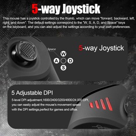 zelotes Bluetooth Wireless Mouse with Joystick,Rechargeable,24.000 DPI,11 Programmable Buttons,RGB,Dual Mode (BT+2.4G USB Receiver),Optical Vertical Ergonomic Gaming Mouse for Laptop,PC,Tablets