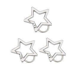 3Pc Silver Exquisite Star Carabiner Hook Clip Key Holder Carabiner Clip,Star Shaped Stainless Steel Keychain Clip Carabiner Snap Hook Holder for Keys and Wallet with Key Chain Rings Accessories (M)
