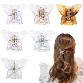DonLeeving 6 PACK Women's Butterfly Hair Claw Clips Transparent Hair Claw French Acrylic Small Hair Claw Clamps Hair Jaw Clips Hair Accessories for Girls Women Thick or Thin Hair