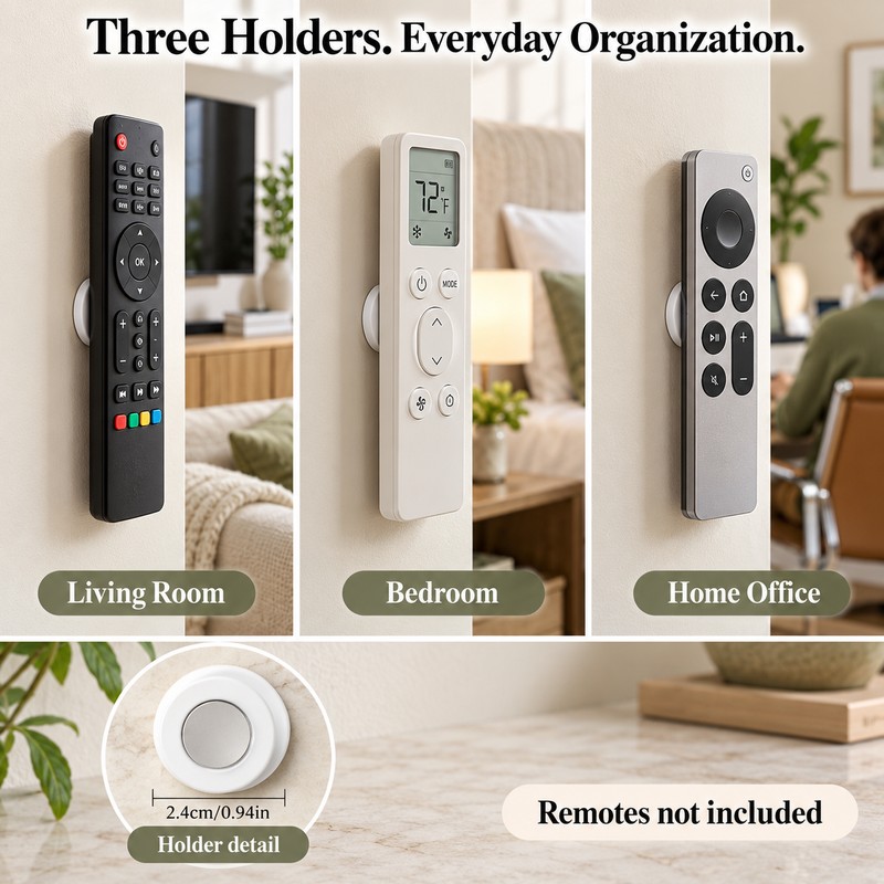 3pcs No Drill Magnetic Remote Holder - Wall Mount for