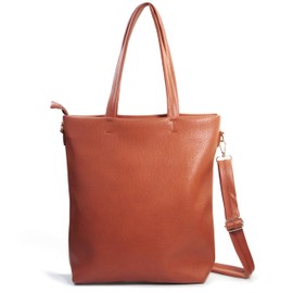 HOXIS Women's Vertical Tote Bag with Removable Shoulder Strap Vegan Leather Shoulder Handbag Satchel Bag, Orange-brown