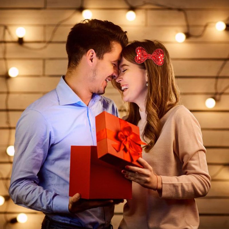 Heart Hair Clips Bows Red Glitter Sequin Gauze Hairpins Women