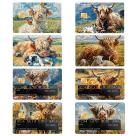 GTOTd Highland Cow Credit Card Sticker, Bank Card Sticker (Pack of 8), EC Cards, Cartoon Stickers, Gifts Decor for Transport, Debit Card Case, Bank Cards for Men and Women