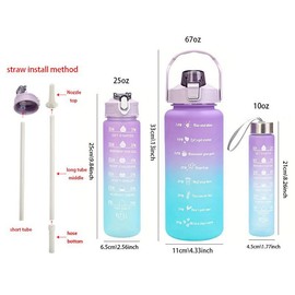 Summer Travel Gradient Water Bottles, 3 Counts/set Portable Tumbler with Straw & Strap, Reusable Water Bottles with Time Marks, Washable Drinkware, Running Essentials, Christmas Gift - Color: Pink, Specification: 3pcs
