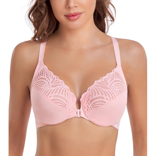 DotVol Women's Front Closure Underwire T-Back Full Figure Plus Size