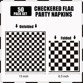 50PCS Checkered Flag Napkins, Black and White Race Car Birthday Napkins Racing Theme Disposable Party Supplies for Baby Shower, Kids, Men Decorations