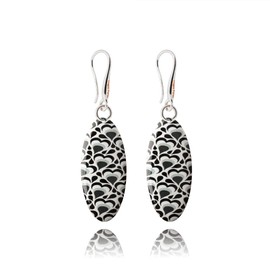 Handmade Long Thin Flower Oval Dangle Earrings Jewellery for Women (Style 15 - Black)