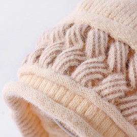 Tangjun Womens Winter Warm Beanie Knit Fur Lining Ear Flaps Cozy Cap Pompom Hat (Black)