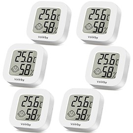 6Pack Room Thermometer Vaikby, Indoor Thermometer Hygrometer, Mini Digital Temperature Humidity Meter Gauge Monitor, Large LCD Display Celsius or Fahrenheit for House, Greenhouse, Baby, Office, Home