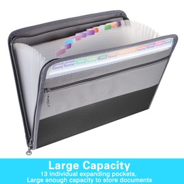 2 Pack Expanding File Folder A4, 13 Compartments Document Accordion File Folders Sorting Folder with Zip, Document Bag Canvas Case Lever Arch Folder and Strong Plastic for Office Home School