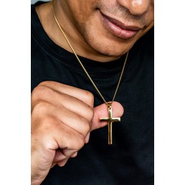 Zaloyi 24K Gold Cross Necklace For Men Pendant Solid plated Clasp Women Thin for Charms Miami Cuban Link Diamond Cut (22 inch)