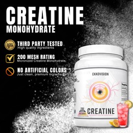 Ekkovision Creatine Monohydrate Powder, Micronized, Pink Lemonade, Pre Workout & Post Workout Supplement for Men and Women, Energy Support, Easy to Mix in Shakes, Smoothies & Beverages, 200 Servings