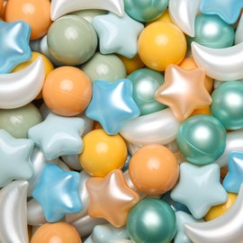 Ball Pits Balls Shapes for Toddlers,100pcs Plastic Star Balls for Ball Pool Pit,Slide,Playpen, Birthday Party, Christmas Decoration, Great Gift for Boys Girls, Neutral Mix Pearl+ Cream Colors