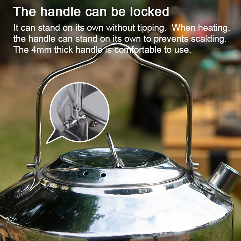Outdoor Stainless Steel Kettle Locking Handle Camping Hung Pot Portable