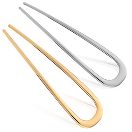 2pcs Metal French Hair Pins for Thick Hair, U-Shaped Hair Pins Metal French Twist Hair Pin Fork for Women Girls Hair Types Styling Hair Accessories (1 Gold & 1 Silver)
