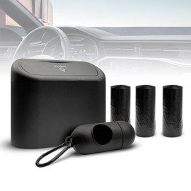 Touobaiili Car Trash Can with 3 Rolls Trash Bags, 1.2 Gallon Vehicle Garbage Bin with Lid & Leak-Proof Design, Portable Auto Waste Container for Cars/Trucks/SUVs, Hangs on Seat or Console (Black)