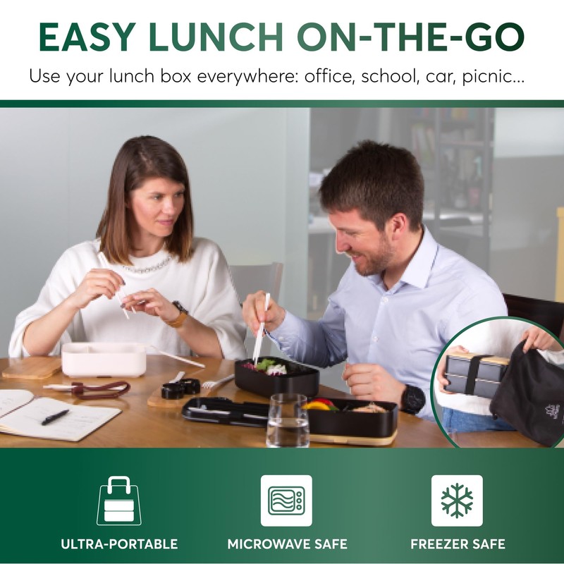 Umami Bento Box Adult All-In-1 w/4 Utensils, 2 Sauce Jars