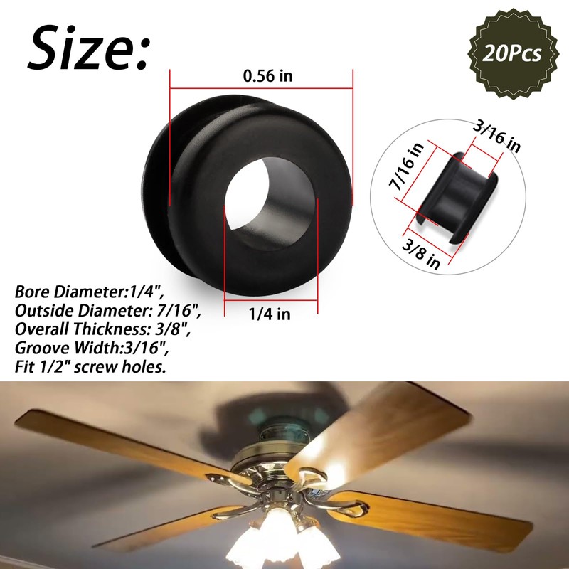 20PCS Antique/Vintage/Discontinued rubber grommets Replacement/Rubber Grommets fits for Hunter Ceiling