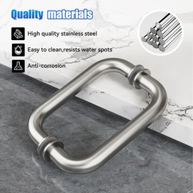 Bathlink 8" Shower Door Handle Compatible with 1/4" to 1/2" Thickness Glass for Shower Doors, Stainless Steel 304 Shower Doors Handles Replacement