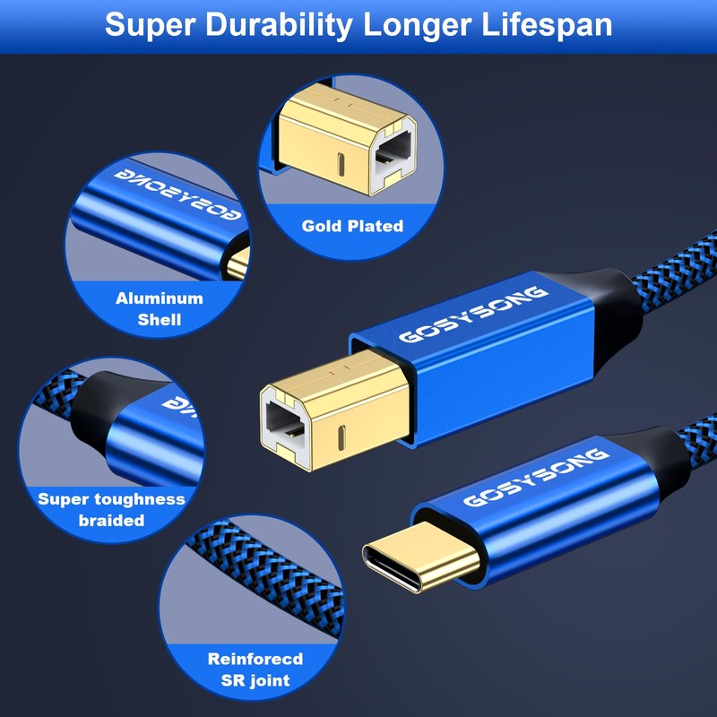 GOSYSONG 50ft USB C to USB B Printer Cable -