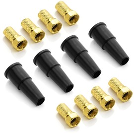 deleyCON Satellite Mounting Set 12 Pieces - 4 x Rubber Grommet Cable Protection Insulation Cap & 8 x 7 mm F-Connector Gold-Plated Screwable Rubber Seal Coaxial Cable Antenna Cable