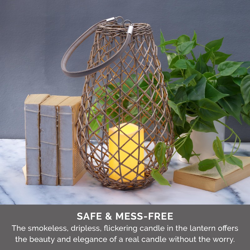 Mikasa LED Pear Shape Wicker Lantern, 13 Inch, Gray