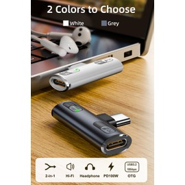 Jadebones USB C Splitter with 100W Fast Charging, Dual USB C Headphone and Charger Adapter Dongle for iPhone 16/15 Series, iPad, MacBook, Galaxy S24/S23 and More (White)