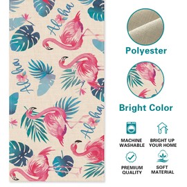 Croar Flamingo Palm Leaves Spring Summer Table Runner, Tropical Hawaii Monstera Kitchen Dining Table Decoration, Aloha Flower Seasonal Indoor Outdoor Home Decor Party Supply 13 x 90 Inch