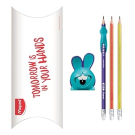 Maped - Learn to Write Set - Croc Croc Rabbit Pencil Sharpener + 1 Graphite Pencil with Shark Finger Guide + 2 Kidy Learn Pencils