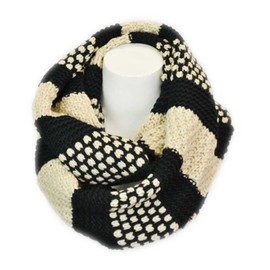 aesthetinc Chunky Stripe and Dot Pattern Knit Infinity Loop Scarf Wrap (Black)