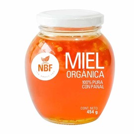 NBF Miel de Abeja Pura Orgánica 454g | Con Panal Comestible, 100% Natural | Endulzante Saludable, Sin Aditivos, Ideal para Postres y Bebidas