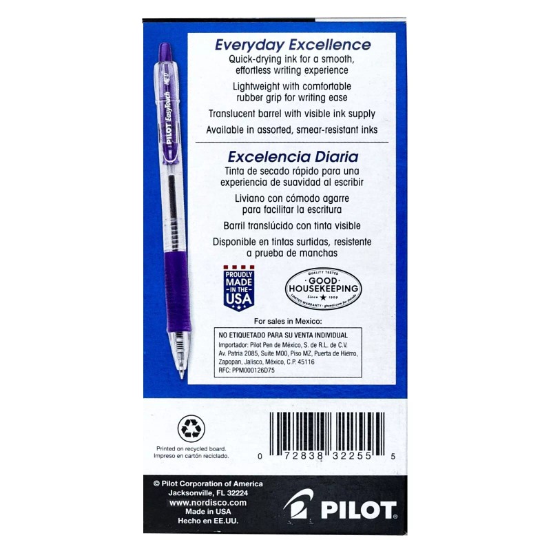 Pilot Easy Touch Pen Medium 32255, Purple Ink, Retractable, 1.0mm,