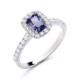 925 Sterling Silver Tanzanite CZ Cluster Emerald cut Ring size J K L M N O P Q R S - December BIRTHSTONE (O)